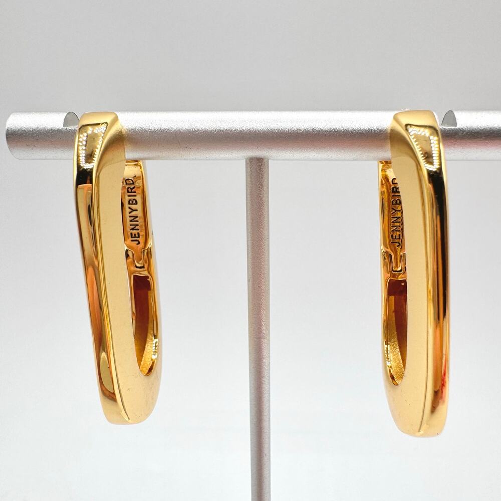 Jenny Bird Mega U-Link Earrings Gold Tone 14K Gold Plated Steel Oblong Hoops - Picture 4 of 12